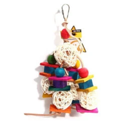 Avi One Bird Toy Rattan Ball & Coloured Block