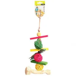 Avi One Bird Toy Rattan Balls Raffia & Beads