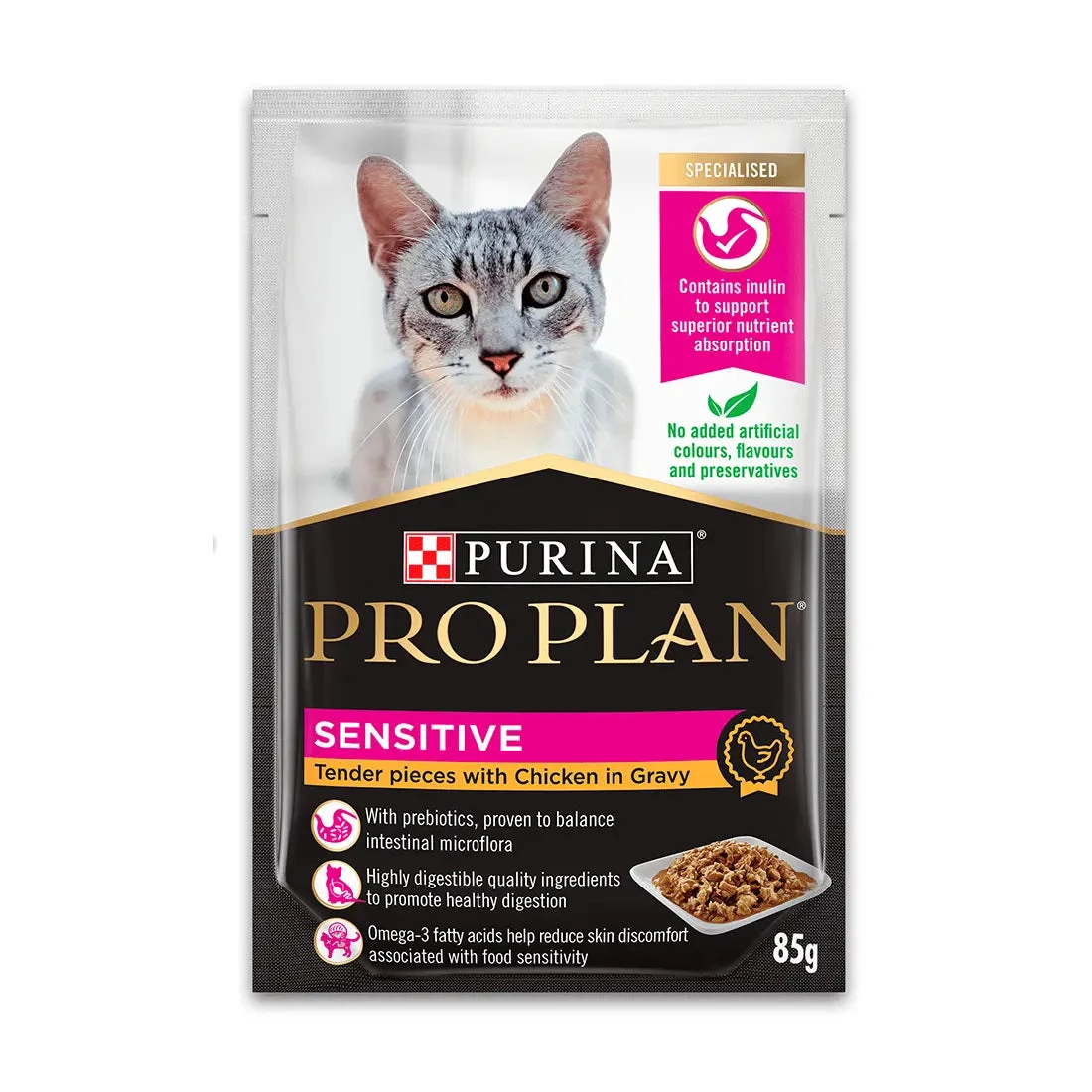 Pro Plan Cat Food Pouch Adult Sensitive Chicken & Gravy 3 Pro Plan Cat Food Pouch Adult Sensitive Chicken & Gravy